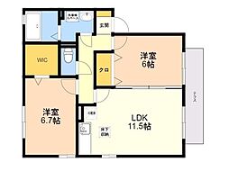 リビングタウン新宮F 2LDKの間取図画像