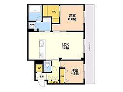 福岡市南区高宮3丁目マンション 2LDKの間取図画像