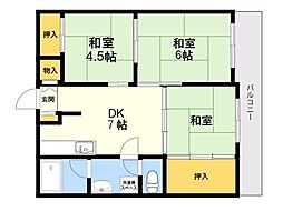 カルム大橋南 3DKの間取図画像