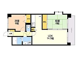 ハーベスト大橋 2LDKの間取図画像