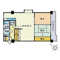 ロワールマンション大橋1 2LDKの間取図画像