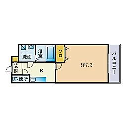 グレートフル大橋 1Kの間取図画像