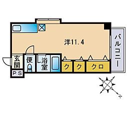 インペリアルヒルズ高宮 ワンルームの間取図画像