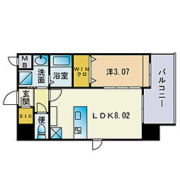 アクシオン高宮PREGIO 1LDKの間取図画像