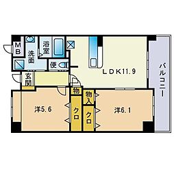 ヴェルジェ高宮東 2LDKの間取図画像