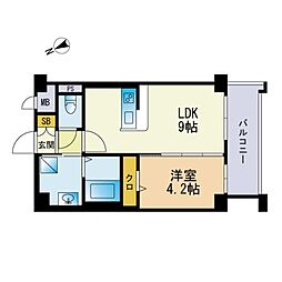 アイ・ウエスト高宮 1LDKの間取図画像