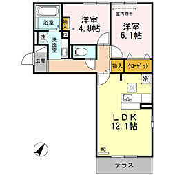 D-room南福岡参番館 2LDKの間取図画像