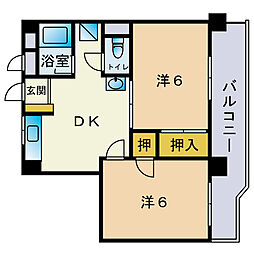 野間リッチハイツ 2DKの間取図画像