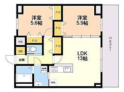 BPRレジデンス高宮 2LDKの間取図画像