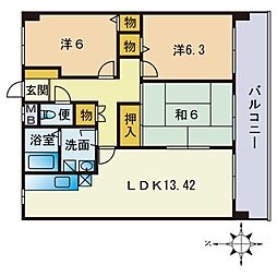 アベニール油山 3LDKの間取図画像