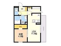 ウエストヒルズ那珂川 1LDKの間取図画像