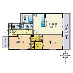 クレールブラン 2LDKの間取図画像