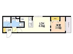 quador高宮3丁目 1LDKの間取図画像