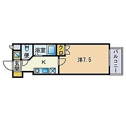 サンセール大橋 1Kの間取図画像