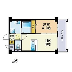 アイ・ウエスト高宮 1LDKの間取図画像