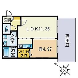 シャルール大橋 1LDKの間取図画像