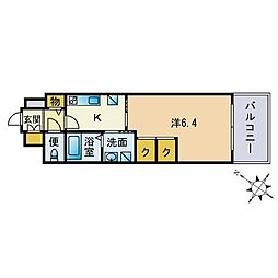 ロイヤルシティ大橋 1Kの間取図画像