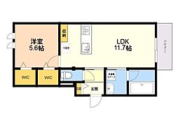 HARU高宮 1LDKの間取図画像