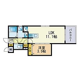 ルピエ平尾 1LDKの間取図画像