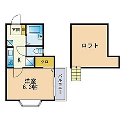 ピュア大橋弐番館 1SKの間取図画像