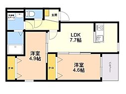 福岡市南区高木2丁目アパート 2LDKの間取図画像
