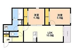FLAGS 姪浜 2LDKの間取図画像