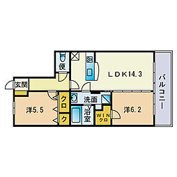 ブレア愛宕 2LDKの間取図画像