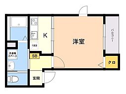 リテラス愛宕DUO 1Kの間取図画像