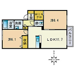 コーラル・リーフ小戸A 2LDKの間取図画像