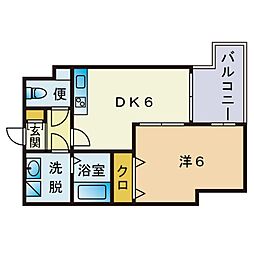 ピュアドームエストーレ姪浜 1DKの間取図画像