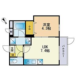 ジュネス下山門 1LDKの間取図画像
