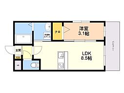 トラストビル前原北 2階1LDKの間取り