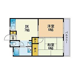 サンコーポ今宿 2DKの間取図画像