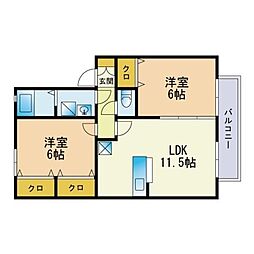 ヴィルヌーブA・S 2LDKの間取図画像