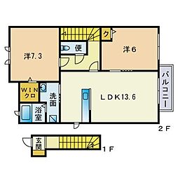 シャーメゾンフィオーレ前原東C 2LDKの間取図画像