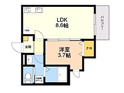 サンミライ今宿駅前 1LDKの間取図画像