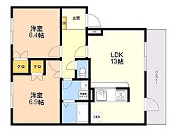 エスポアール・アン 2LDKの間取図画像