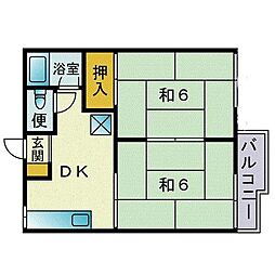 サニーハイツA 2DKの間取図画像