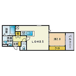 アークトゥルス西南の杜eclat 1LDKの間取図画像
