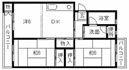第1田島ハイツ 2LDKの間取図画像