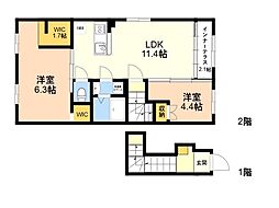 シエル ラフィネ 2LDKの間取図画像
