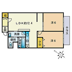 グリーンマンション別府 2LDKの間取図画像