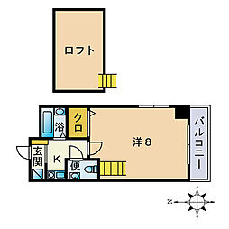 アグレアーブル別府 1Kの間取図画像