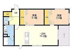 BigLuckin城南 2LDKの間取図画像