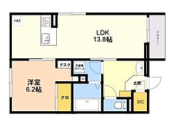プランドゥブレ西新 1LDKの間取図画像