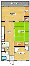 原グリーンハイツ 1LDKの間取図画像