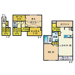 Belle Lead藤崎駅南A棟 2SLDKの間取図画像