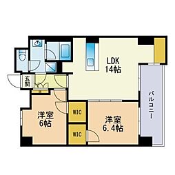 レジディア西新 2LDKの間取図画像