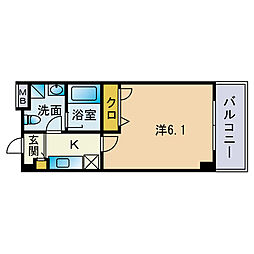ヴィブエル西新 1Kの間取図画像