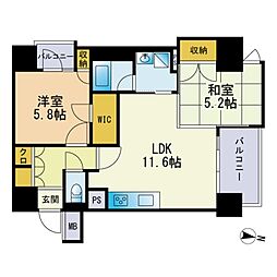 レジディア西新 2LDKの間取図画像